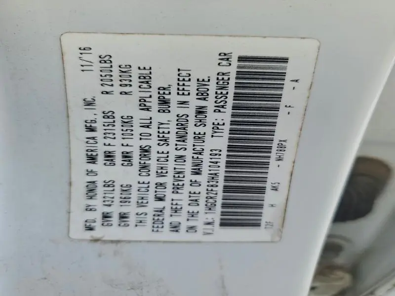 2017 HONDA ACCORD EXL  