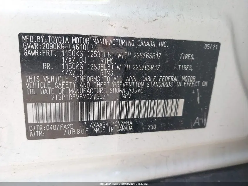 2021 TOYOTA RAV4 XLE