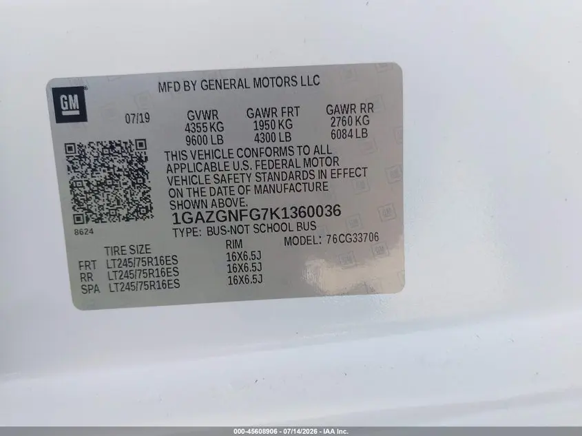 2019 CHEVROLET EXPRESS 3500 LS