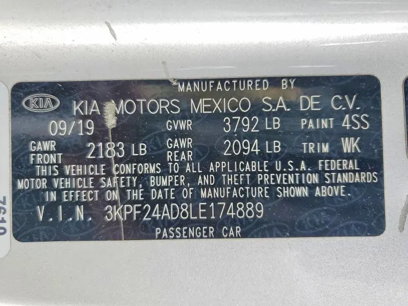 2020 KIA FORTE LXS  