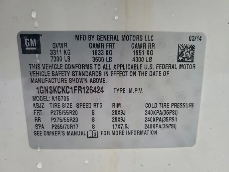 2015 CHEVROLET TAHOE K1500 LTZ  