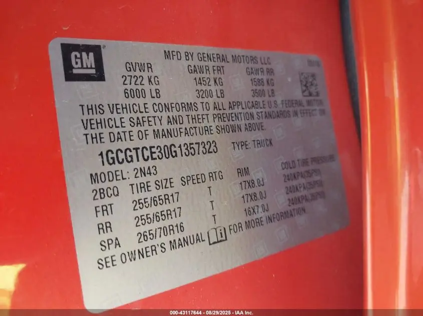 2016 CHEVROLET COLORADO LT