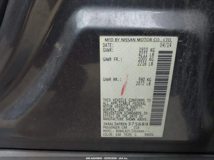 2014 NISSAN ALTIMA 2.5/2.5 S/2.5 SL/2.5 SV