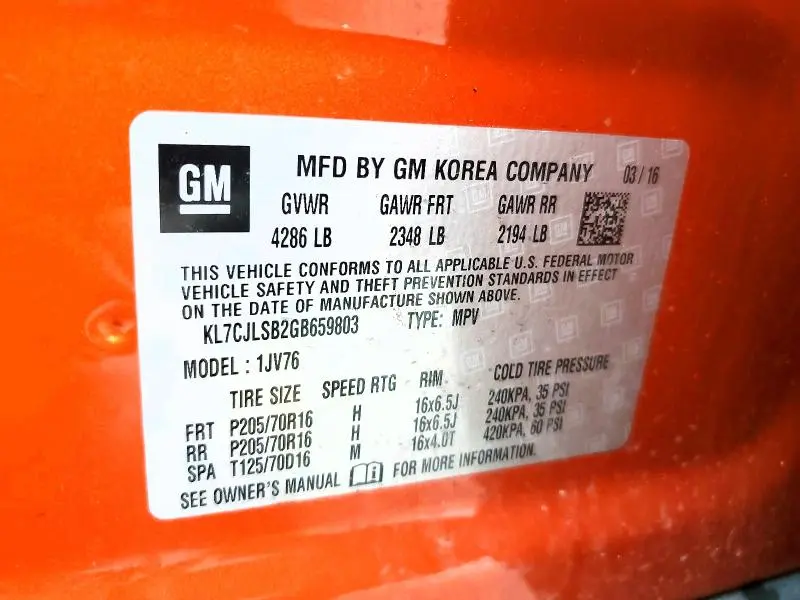 2016 CHEVROLET TRAX 1LT  