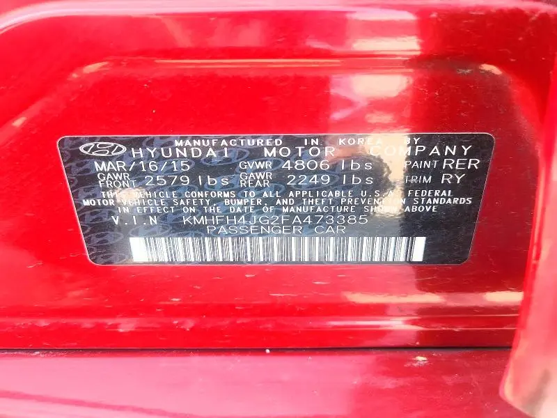 2015 HYUNDAI AZERA LIMITED  