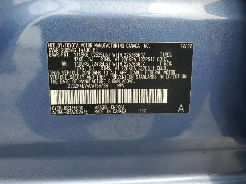 2012 TOYOTA RAV4 BASE  