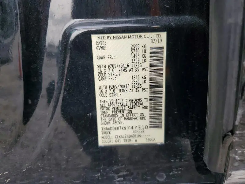 2019 NISSAN FRONTIER SV  