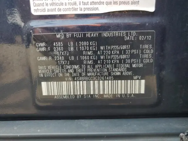 2012 SUBARU OUTBACK 2.5I PREMIUM  