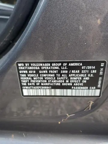 2015 VOLKSWAGEN PASSAT S