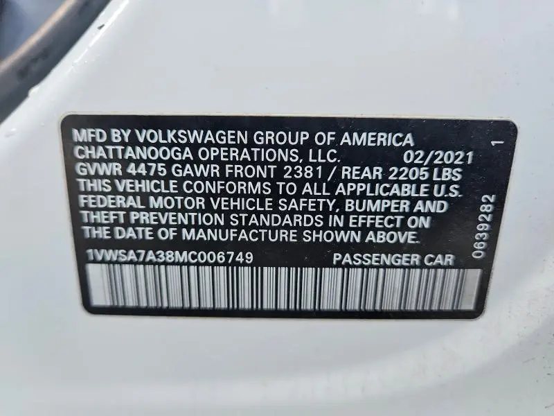 2021 VOLKSWAGEN PASSAT SE  