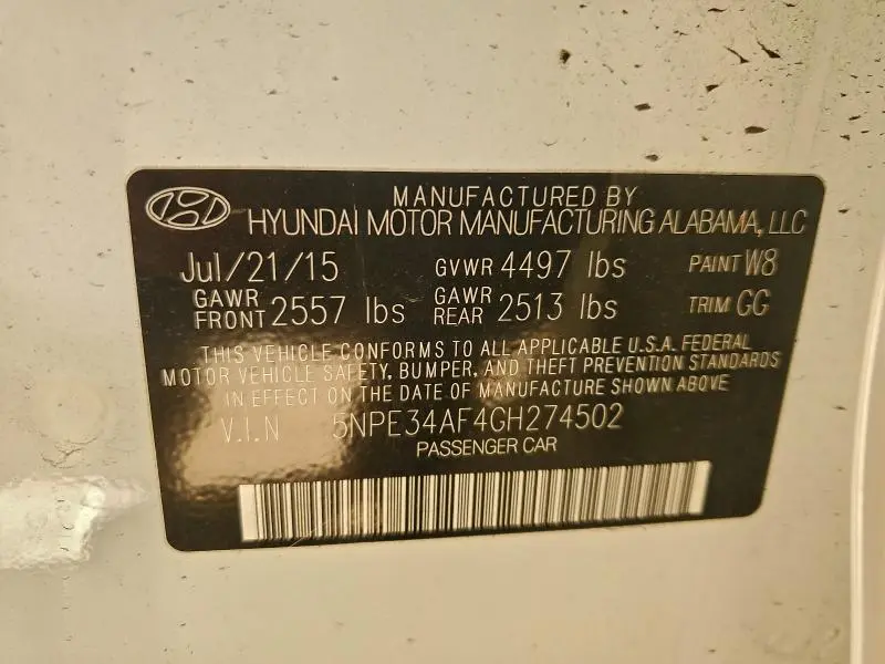 2016 HYUNDAI SONATA SPORT  