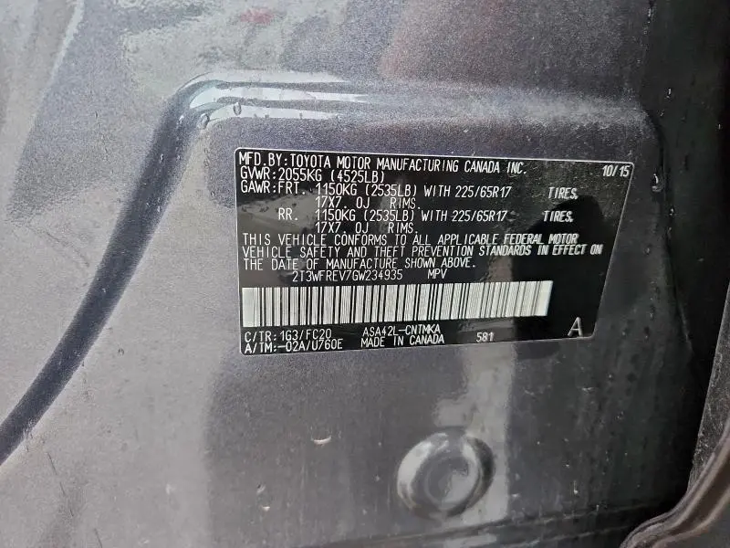 2016 TOYOTA RAV4 XLE  