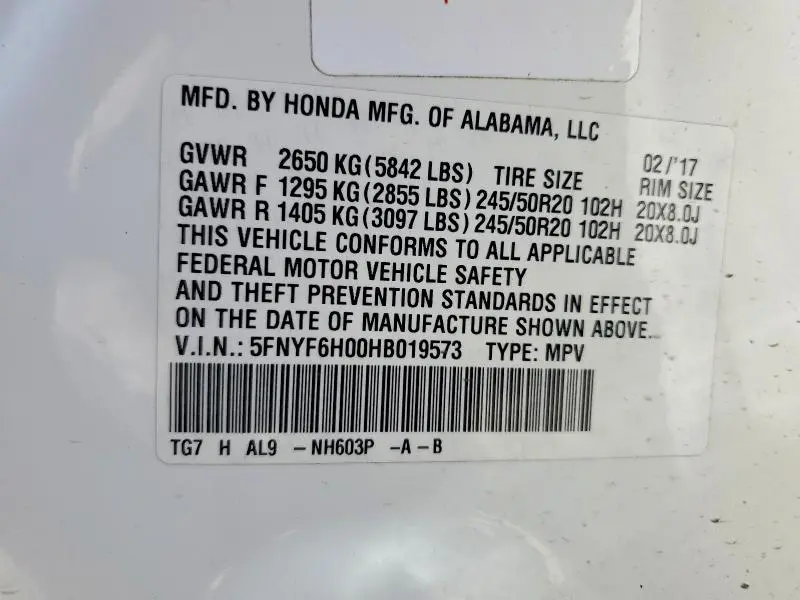 2017 HONDA PILOT ELITE  