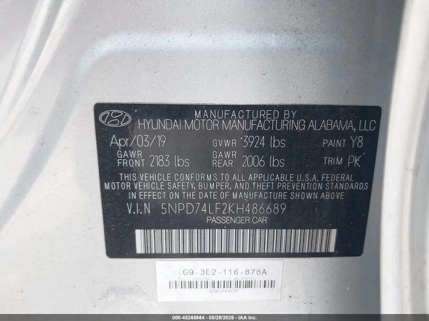 2019 HYUNDAI ELANTRA SE