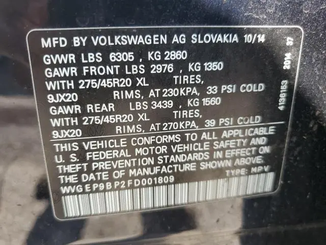 2015 VOLKSWAGEN TOUAREG V6 TDI  