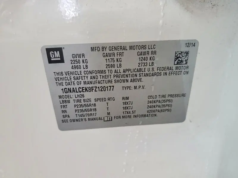 2015 CHEVROLET EQUINOX LT  