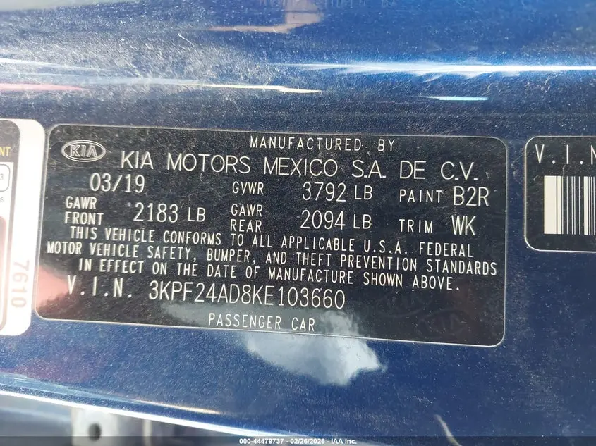 2019 KIA FORTE LXS