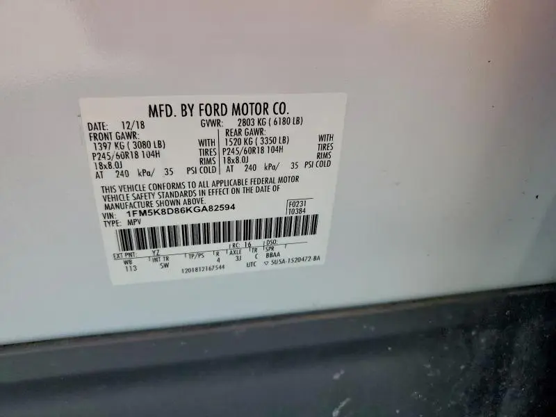 2019 FORD EXPLORER XLT  