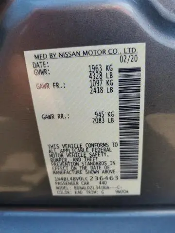 2020 NISSAN ALTIMA S  