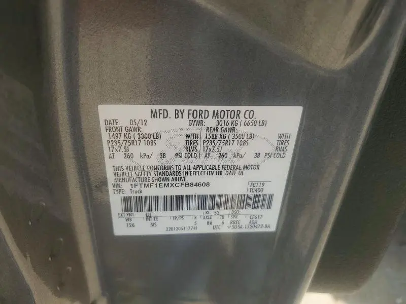 2012 FORD F150   