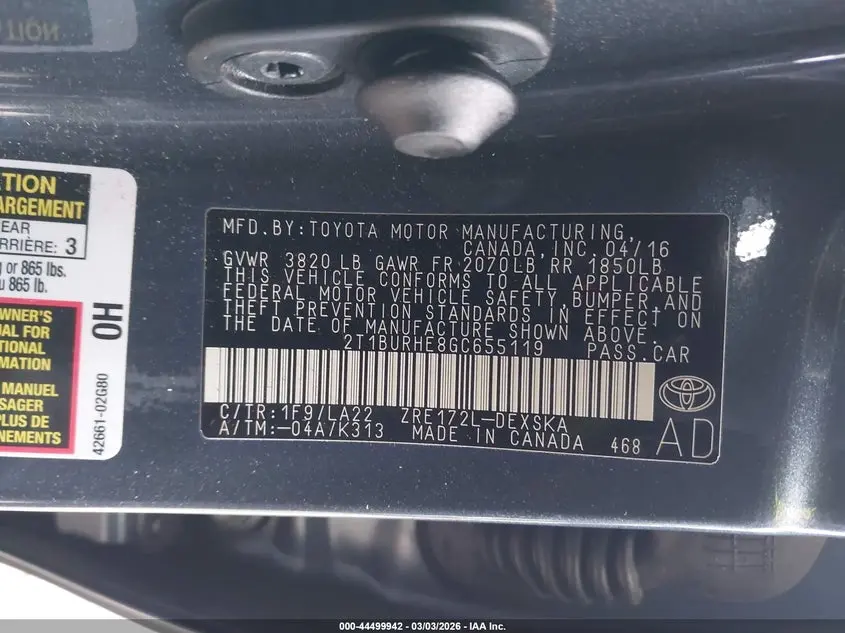 2016 TOYOTA COROLLA S PREMIUM