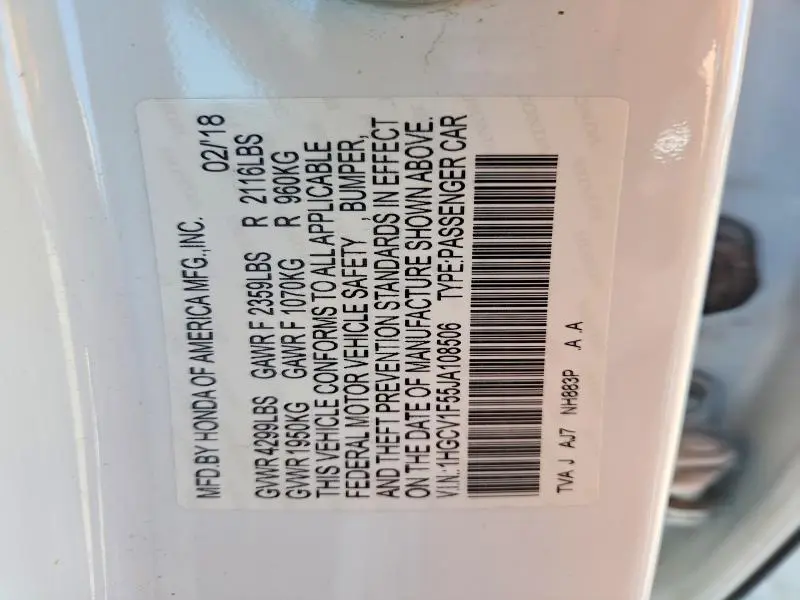 2018 HONDA ACCORD EXL  