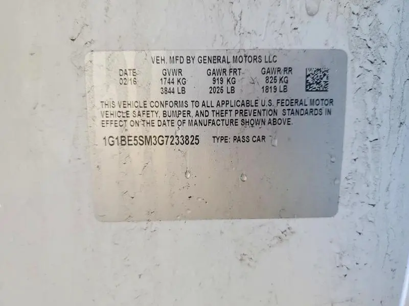 2016 CHEVROLET CRUZE LT  