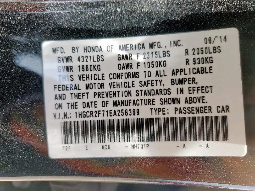 2014 HONDA ACCORD EX  