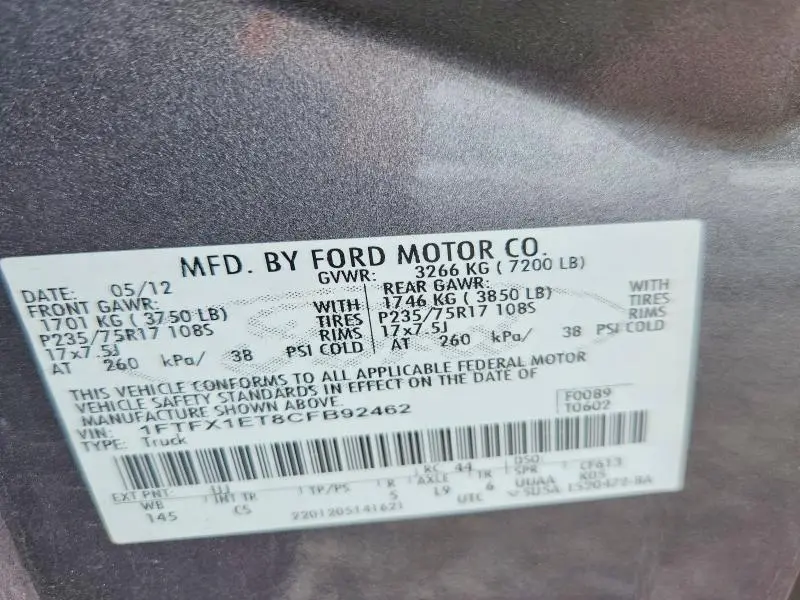 2012 FORD F150 SUPER CAB  