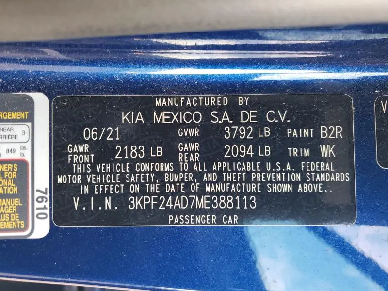 2021 KIA FORTE LXS  