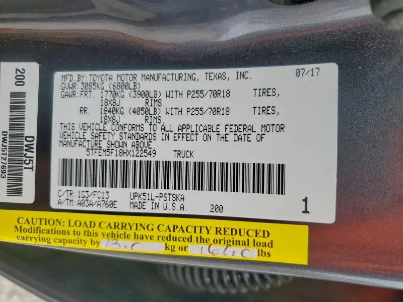 2017 TOYOTA TUNDRA SR5  