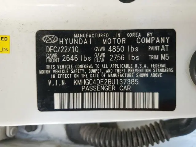 2011 HYUNDAI GENESIS 3.8L  