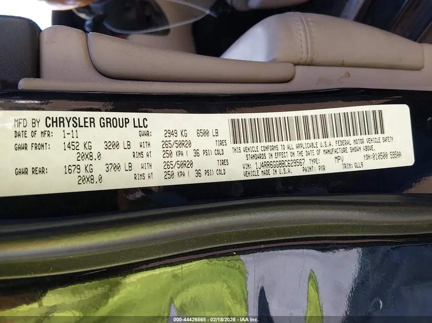 2011 JEEP GRAND CHEROKEE OVERLAND