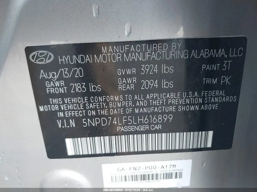 2020 HYUNDAI ELANTRA SE