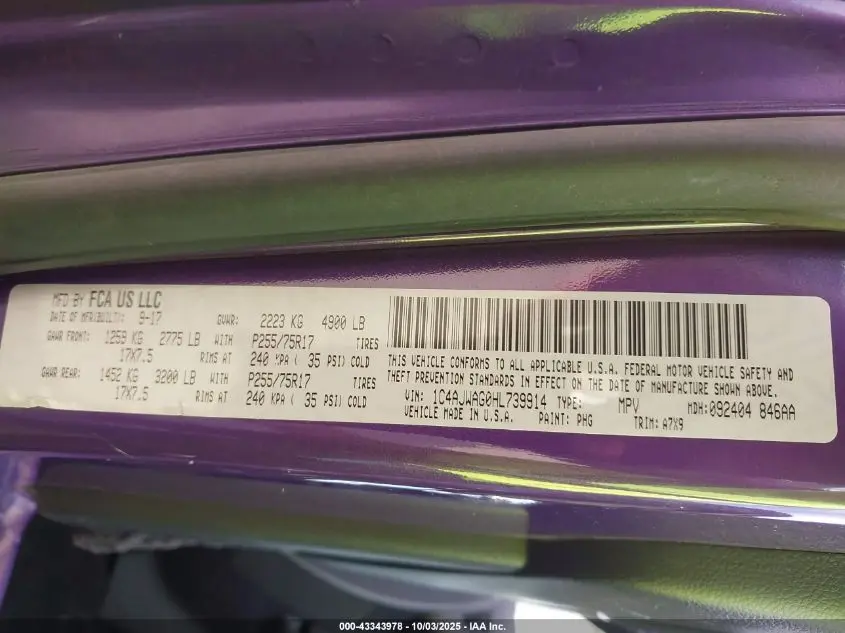 2017 JEEP WRANGLER SPORT 4X4