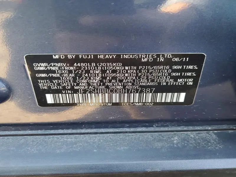 2011 SUBARU FORESTER 2.5X  