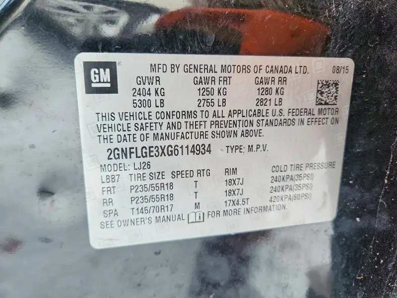 2016 CHEVROLET EQUINOX LTZ  