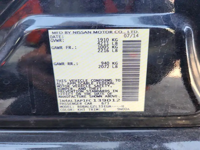 2015 NISSAN ALTIMA 2.5 S  