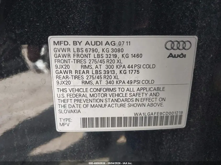 2012 AUDI Q7 3.0T PREMIUM