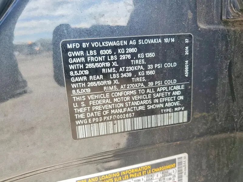 2015 VOLKSWAGEN TOUAREG V6 TDI  