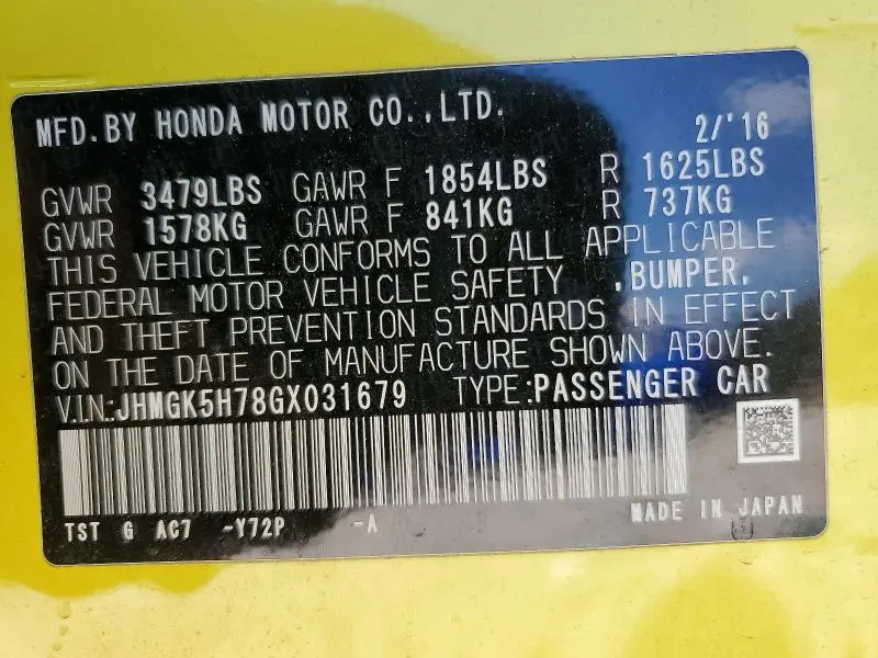 2016 HONDA FIT   