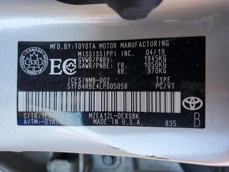 2020 TOYOTA COROLLA SE  