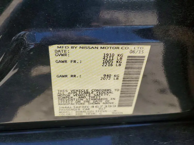 2015 NISSAN ALTIMA 2.5 S  