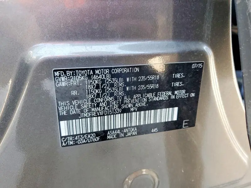 2015 TOYOTA RAV4 LIMITED  