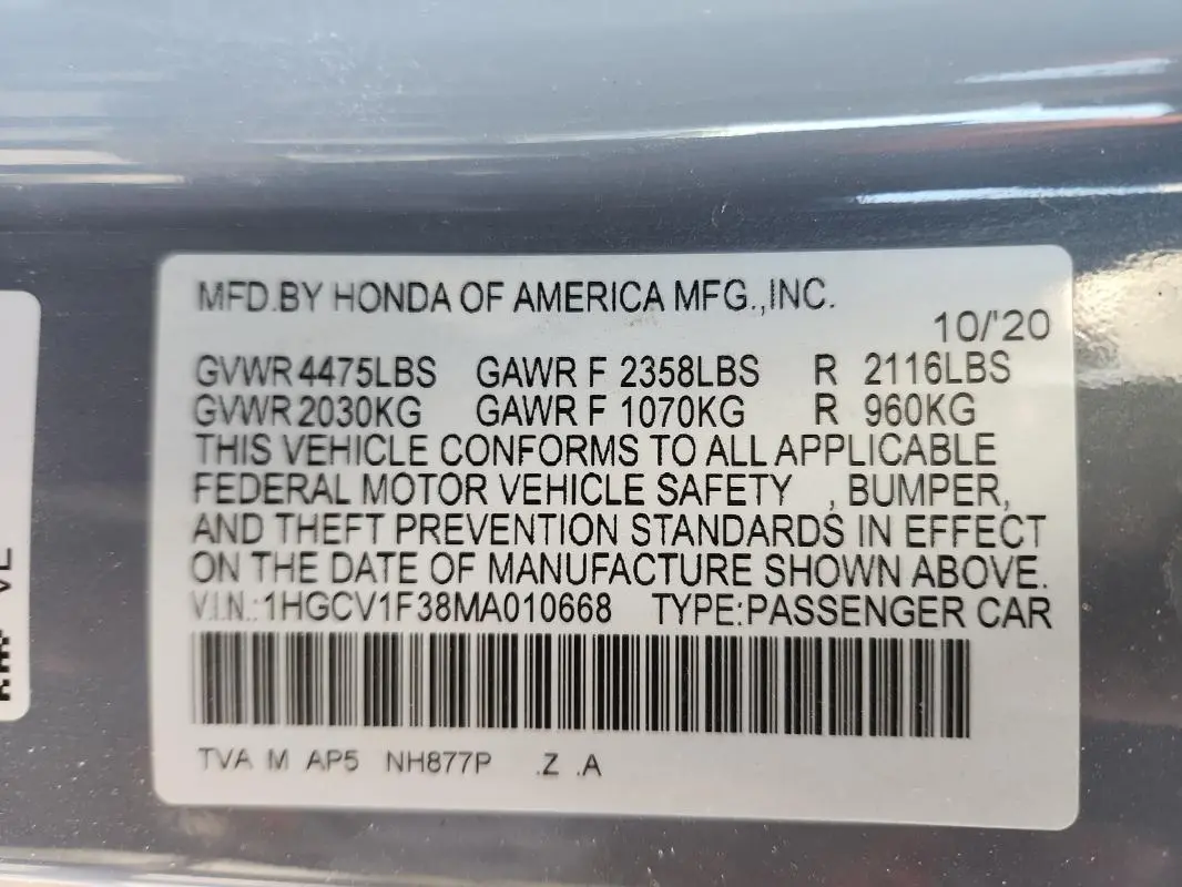 2021 HONDA ACCORD SPORT  