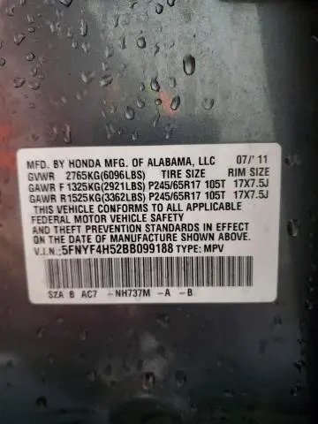 2011 HONDA PILOT EXL  