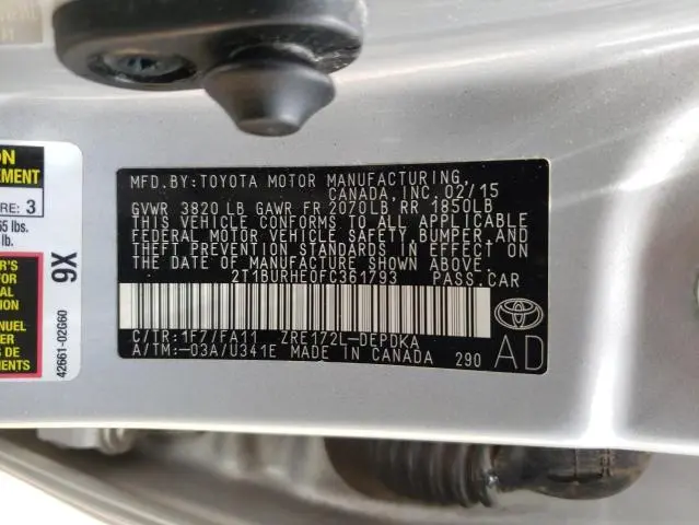 2015 TOYOTA COROLLA L  