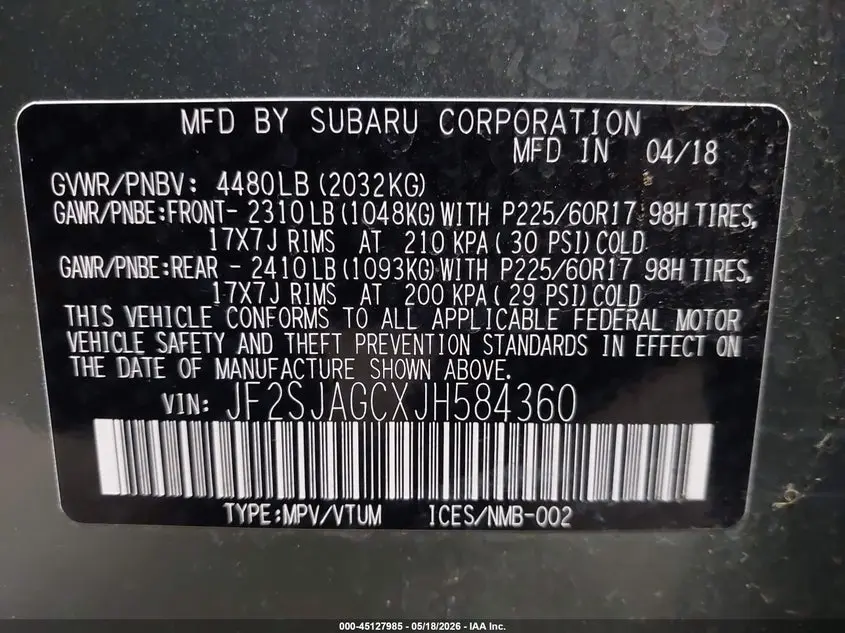2018 SUBARU FORESTER 2.5I PREMIUM