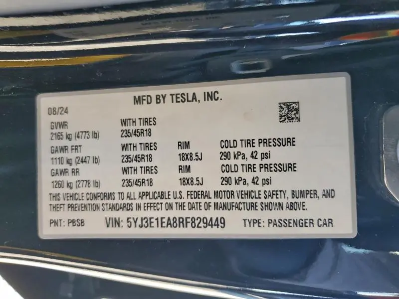 2024 TESLA MODEL 3   
