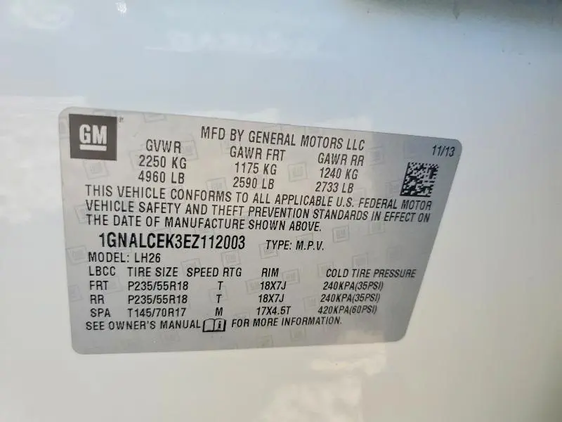 2014 CHEVROLET EQUINOX LT  